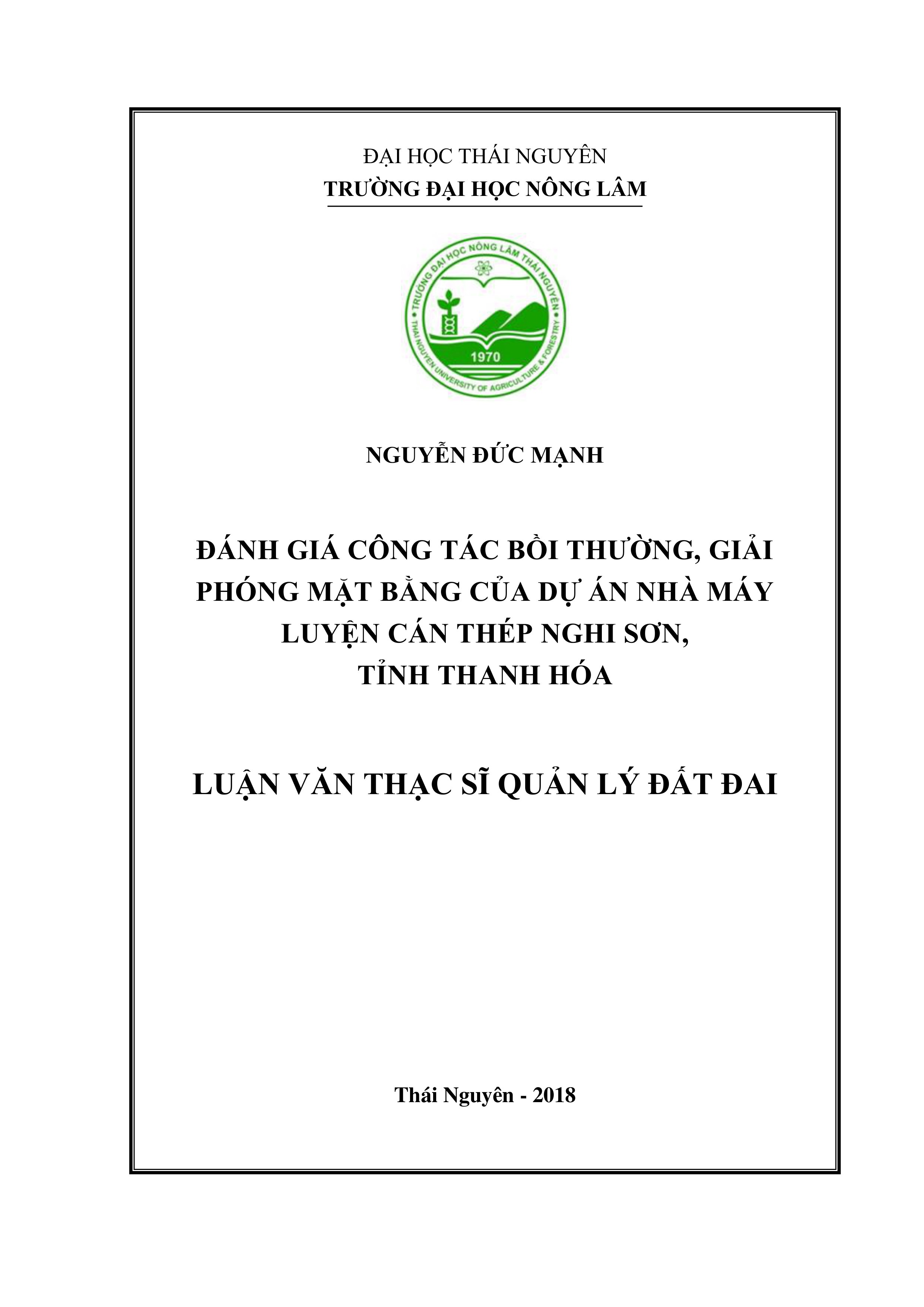 Đánh giá công tác bồi thường, giải phóng mặt bằng của dự án nhà máy luyện cán thép Nghi Sơn, tỉnh Thanh Hóa