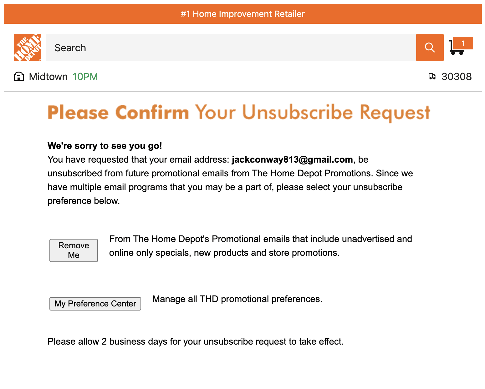 Third-party unsubscribe landing page