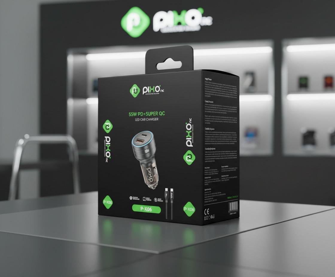 Pixo P-X06 55W PD + Super QC LED Car Charger