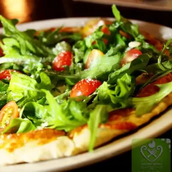 White Pizza with Rucola, Cherry Tomatoes, Egg and Parmigiano