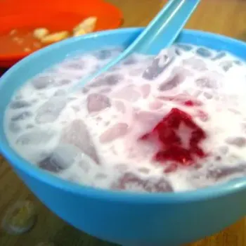 coconut milk with red jellies