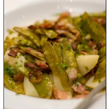 Warm Salad Dish Of Peas And Bacon And Bacons