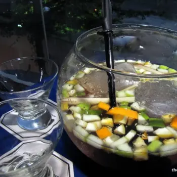 The Fish Bowl - white wine, Blackhorn cider, peach liqueur, peach infused tea, fruit, spices