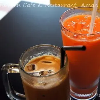carrot, apple, mango, pear combo (6.90) & Iced White Coffee (3.80)