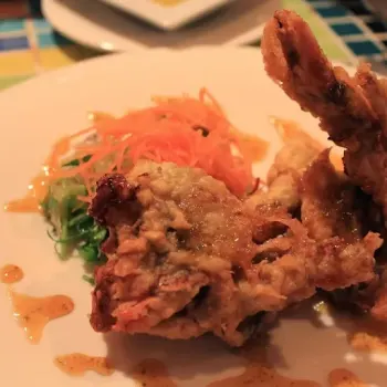 Crispy Soft Shell Crab with Thai Basil Scented Pomelo Salad, Chili, Lime, Lemongrass and Coriander Dressing