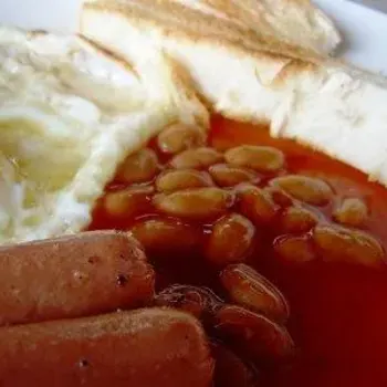 Toast bread,sauasages,beans and fried egg