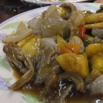 Thick Slices Of Garouper Fish Stomach Fried With Sweet Pinapple