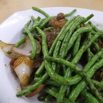 Stir Fried French Beans With Deep Fried Pork Belly
