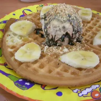 Banana ice cream waffle