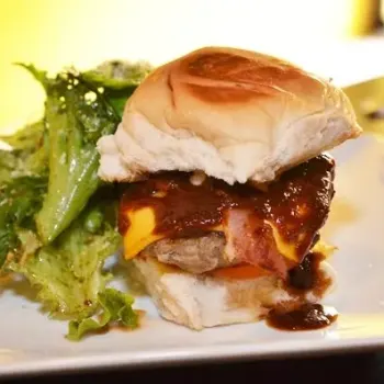 White Coffee BBQ Bacon Cheddar Beef Burger