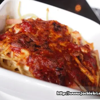 Cheese Baked Spaghetti with Ham