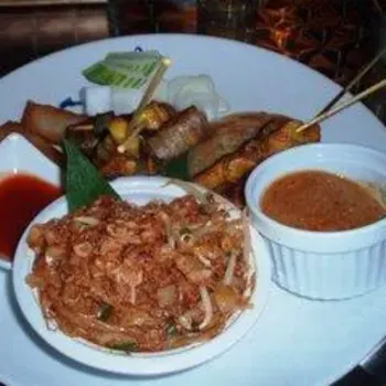 Fried Kuey Teow, Satay and Pandan Chicken