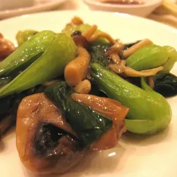 Poached Hong Kong Siew Thong Choy with Wild Mushro