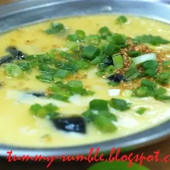Steamed egg with century egg and salted egg