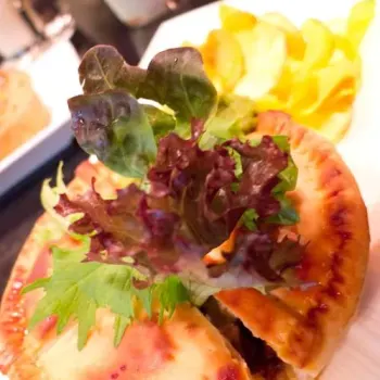 Braised Beef Cheek Pie with Pea Mash and Chips