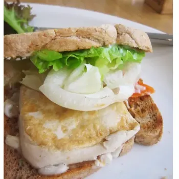 Tofu sandwich (big chunk of tofu with fresh lettuce and tomato)