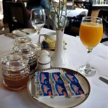 Freshly Squeezed Orange Juice, Real Butter With Plus Point Of Serving Both Salted And Unsalted And Choices Of Orange Marmalade, Strawberry Jam And Mango Jam.