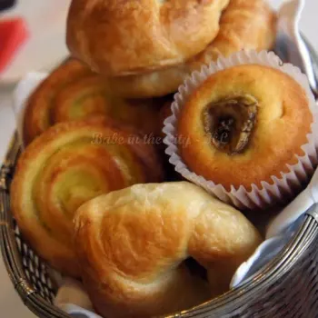 
Bakery Basket contained buttery croissants, fluffy banana muffins and a buttery danish roll.