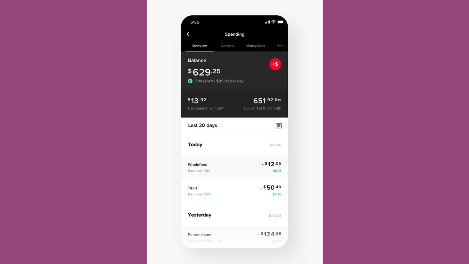 WEB Mogo Spend dashboard UI