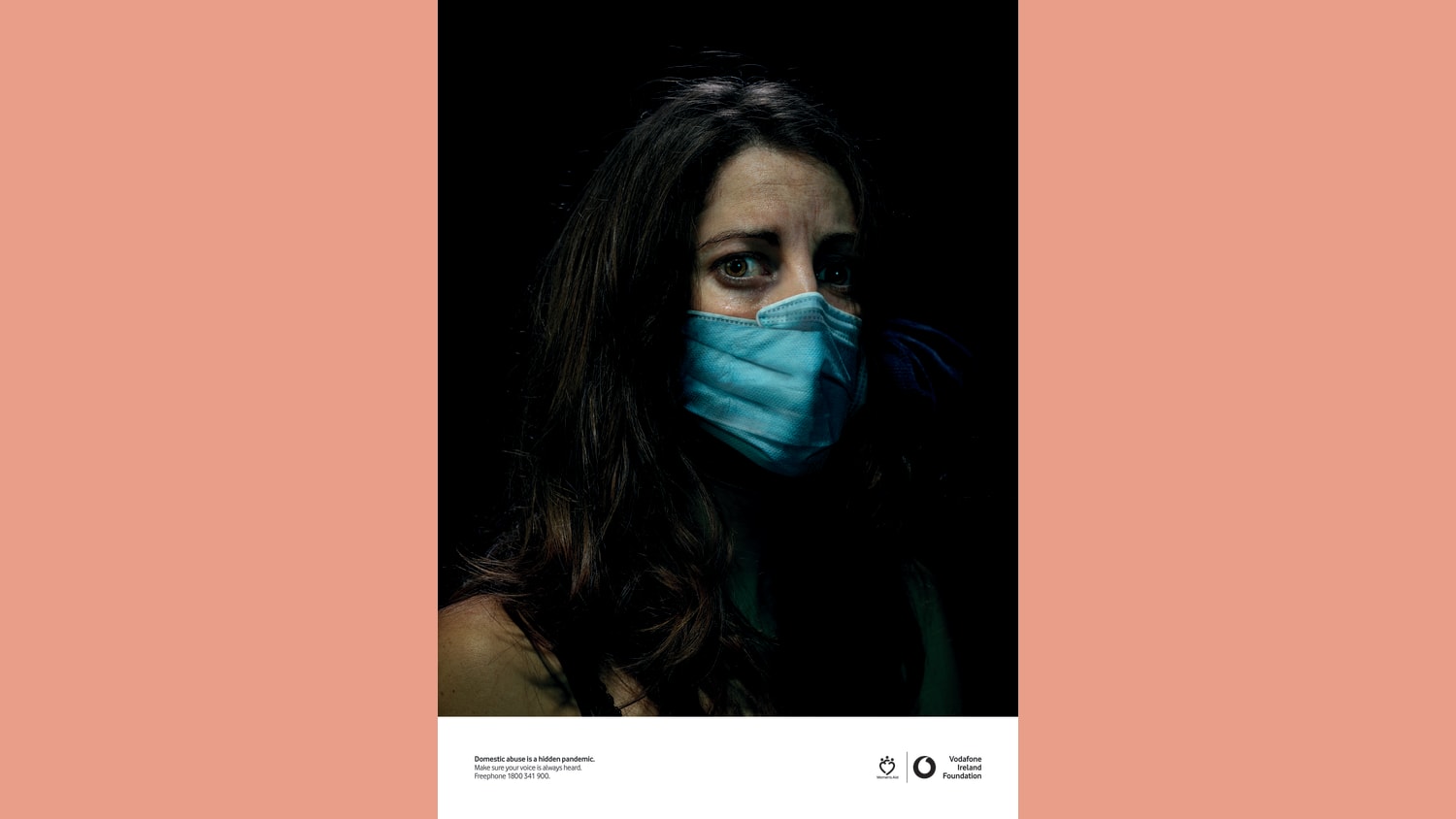 Hidden Pandemic Womens Aid print add showing womans face with mask