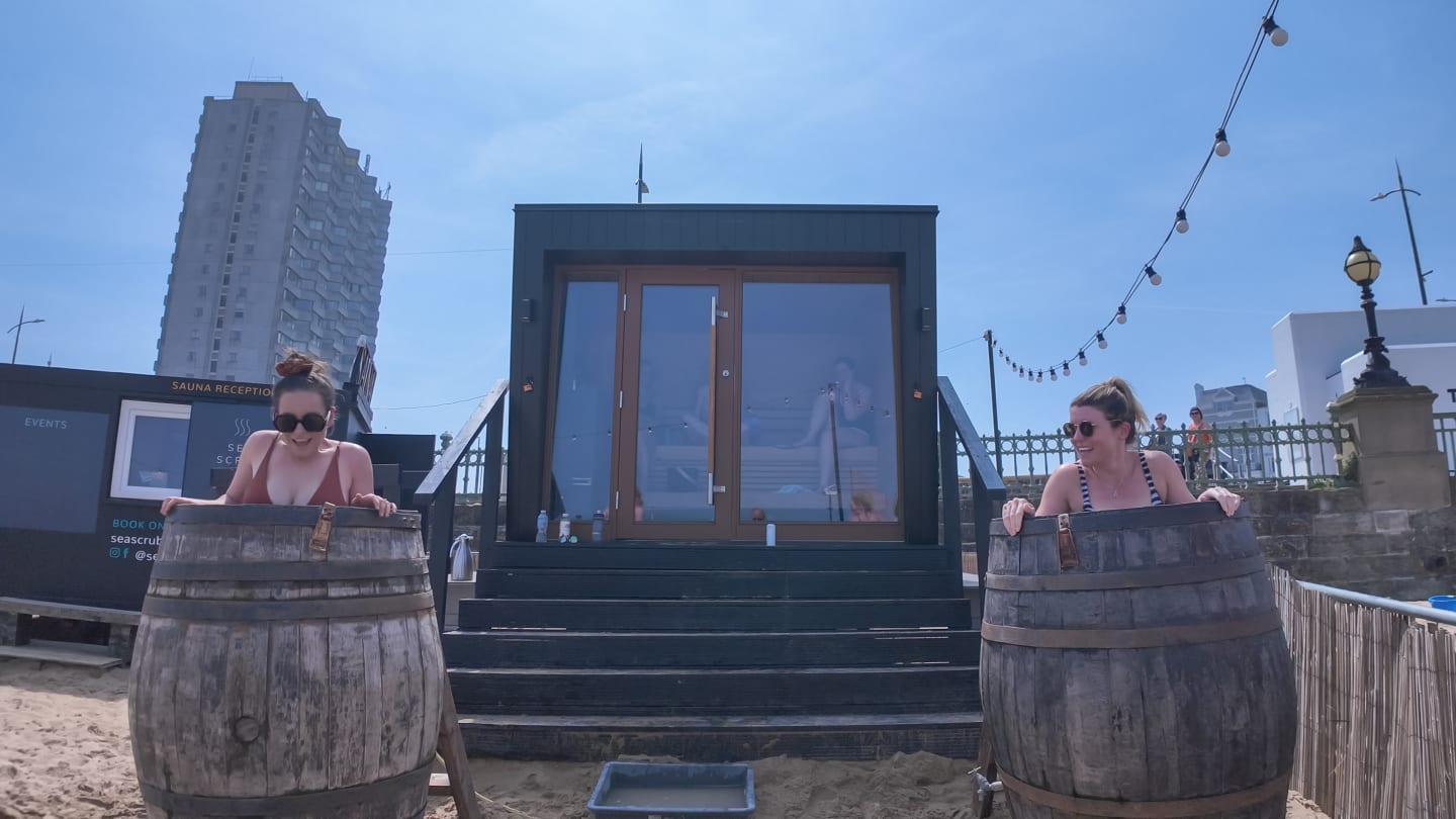 Saunagoers on Margate Beach Sea Scrub Saunas