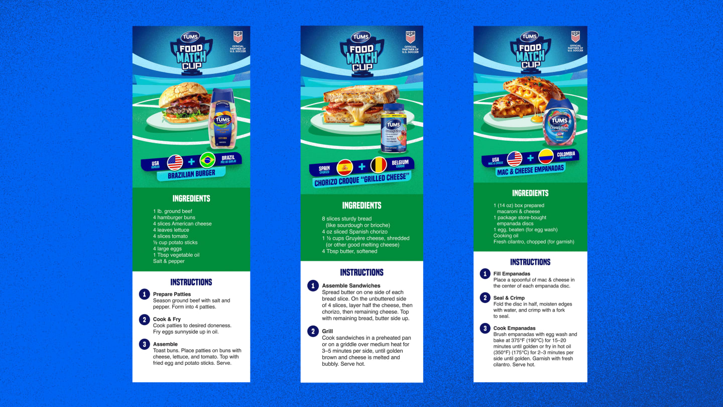 Images of the recipes created for the Food Match Cup campaign created by TUMS and VML.