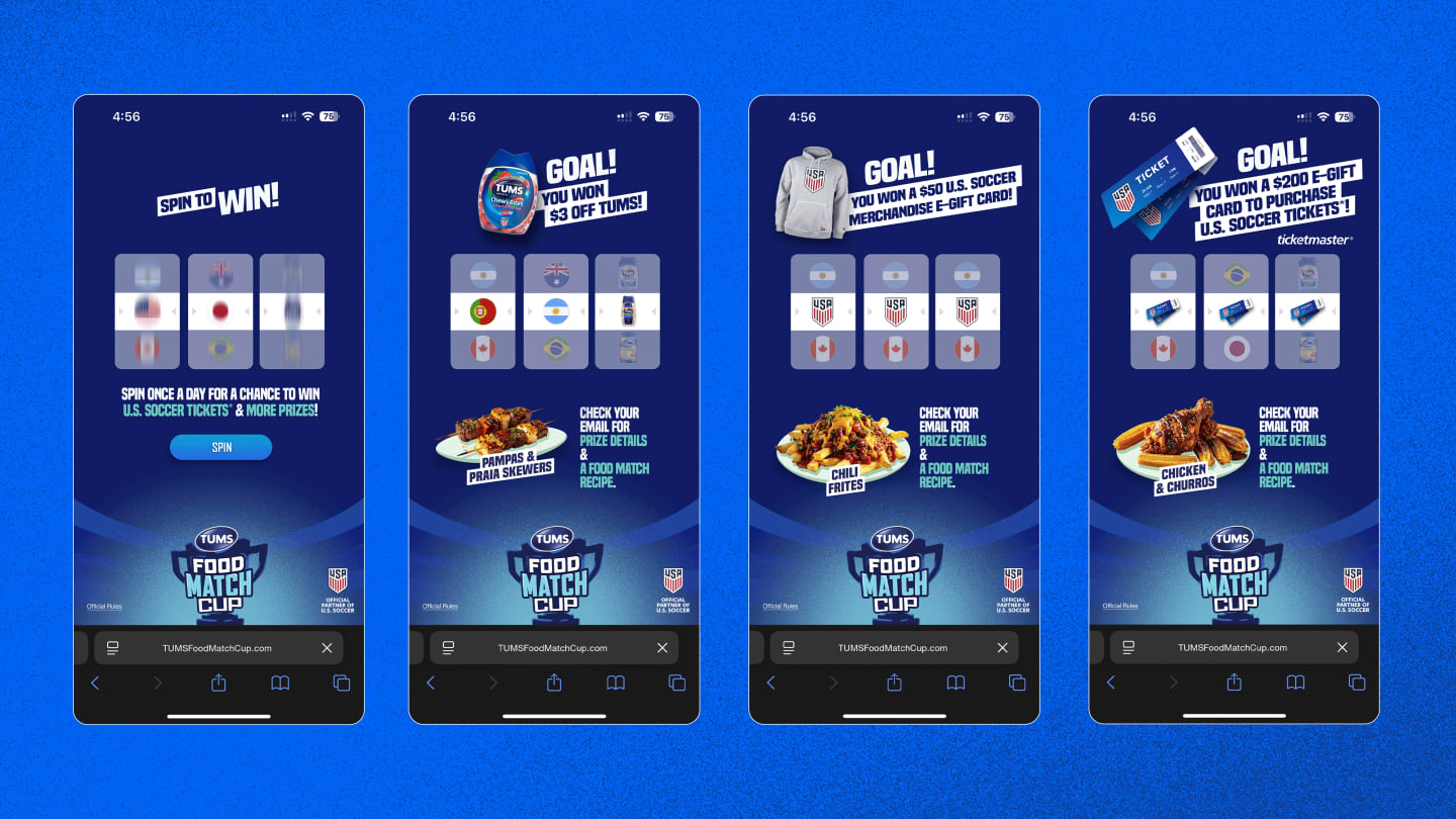 Images of the Food Match Cup app created by TUMS and VML for the World Cup