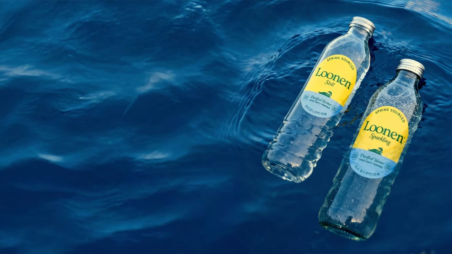 Loonen positions premium water around purity, using glass bottles and stainless-steel filtration. Courtesy of Loonen