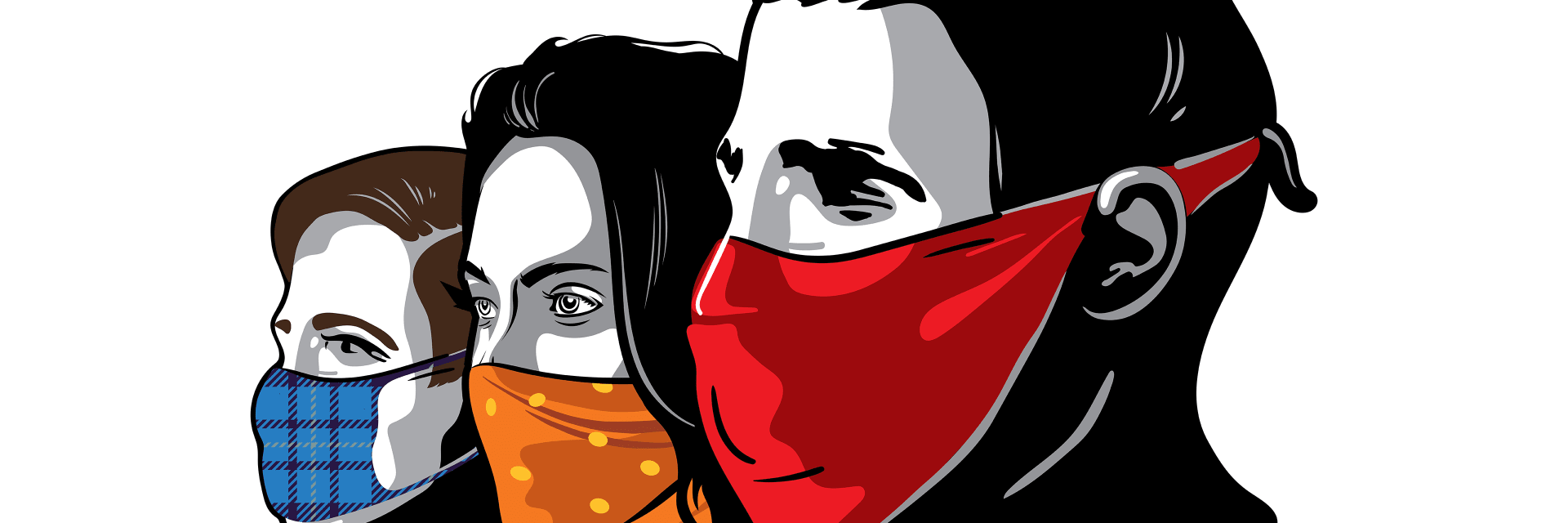 three faces all with masks