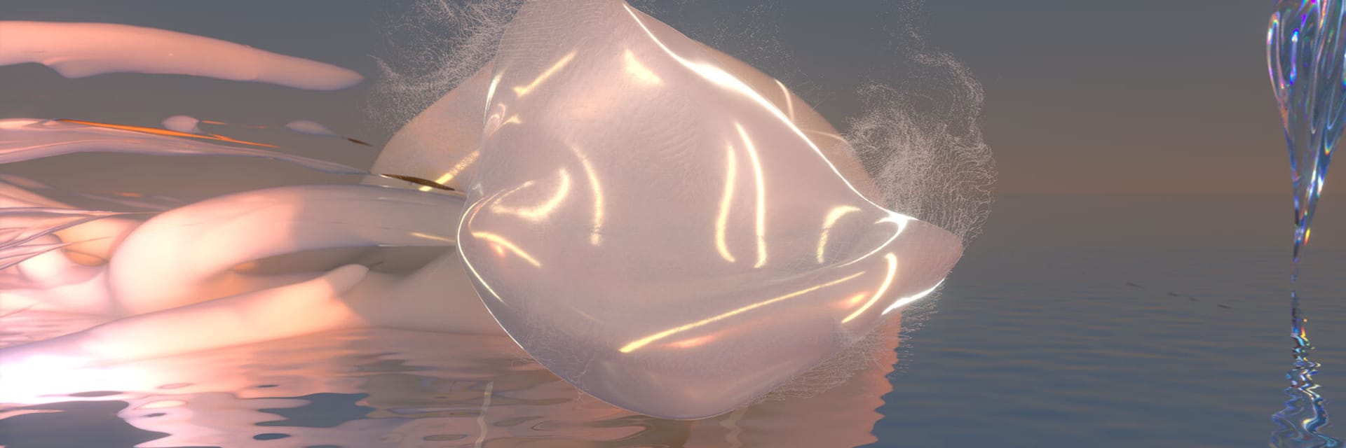 Iridescent white abstract shape on water