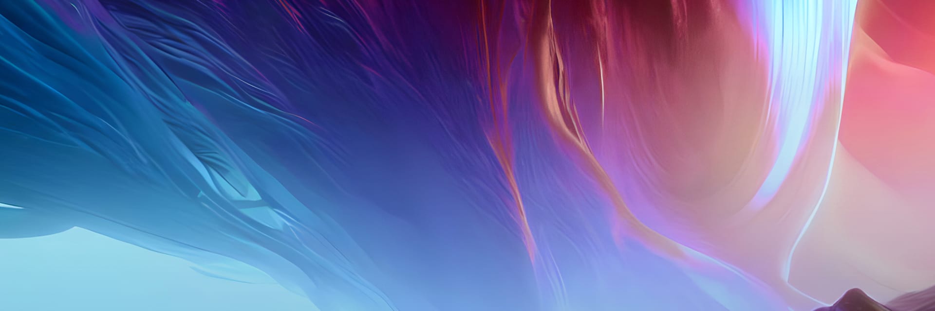 A mountain view with glowing lights in the sky above. From left to right, colors shift from blue to purple to pink to red across the land and sky.