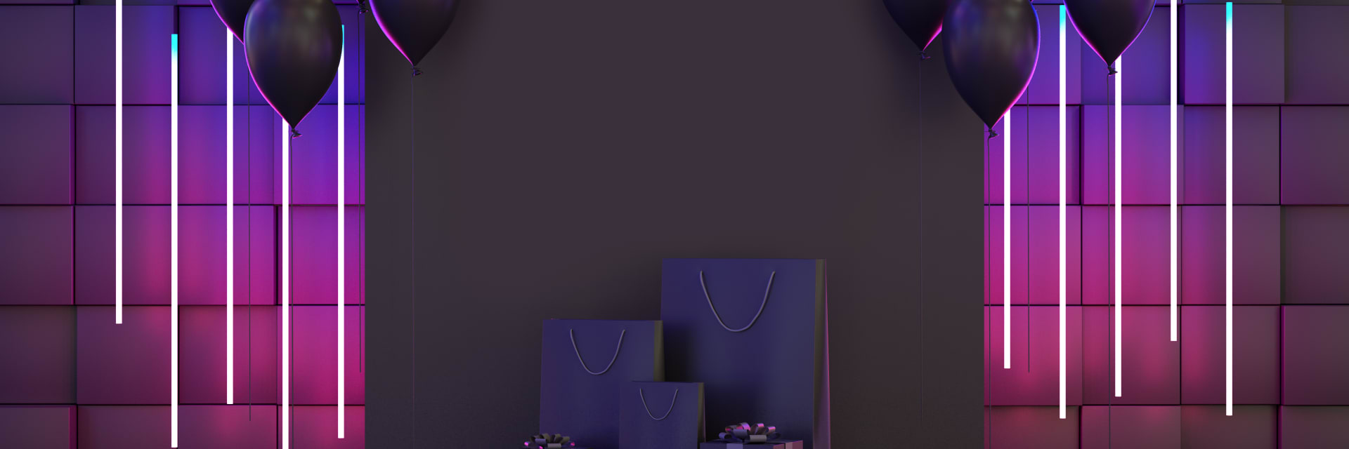 Black balloons with pink and purple lights