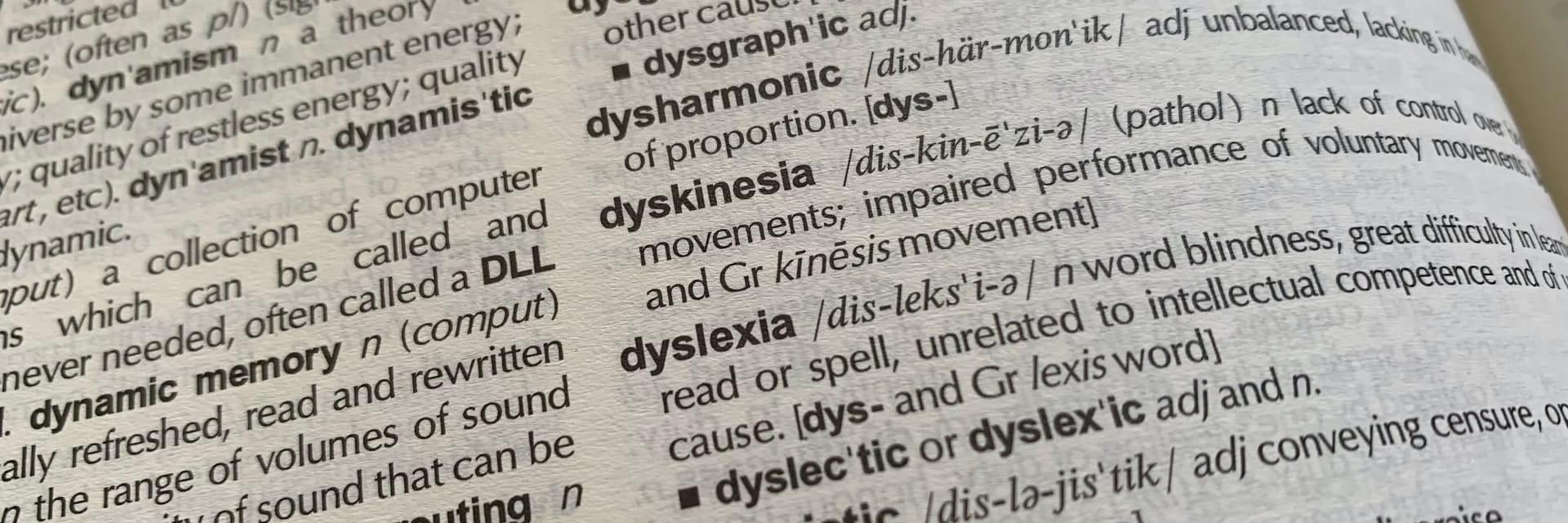 Definition of dyslexia in a dictionary