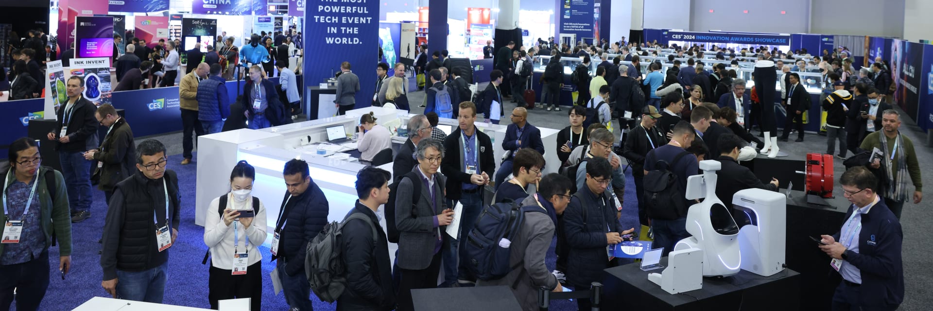 Crowds milling around the exhibition halls at CES 2024