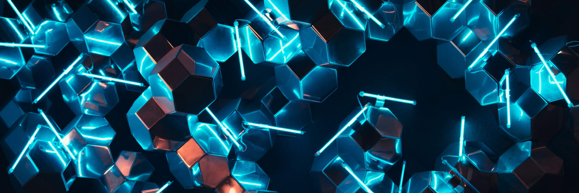 Neon lights surrounding geometric shapes