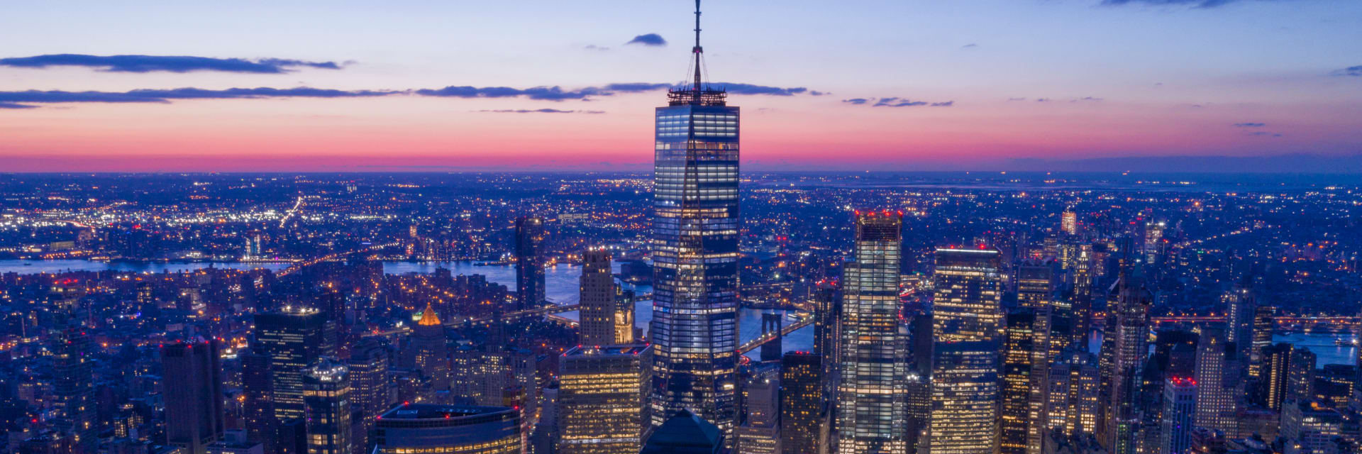 New york skyline and world trade tower lit up