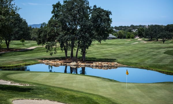 golf course green and pond