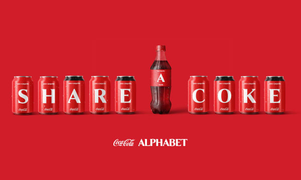 Coca-Cola cans with characters showing 'Share a Coke'