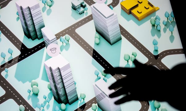 HERO A display at the HERE Technologies stand at CES in Las Vegas in January 2020
