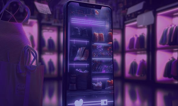 Purple electronic phone within retail store