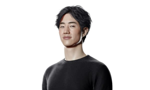 AI avatar of a young Asian man representing the K pop star Mark Tuan He has short dark hair wears a black tee shirt and is smiling