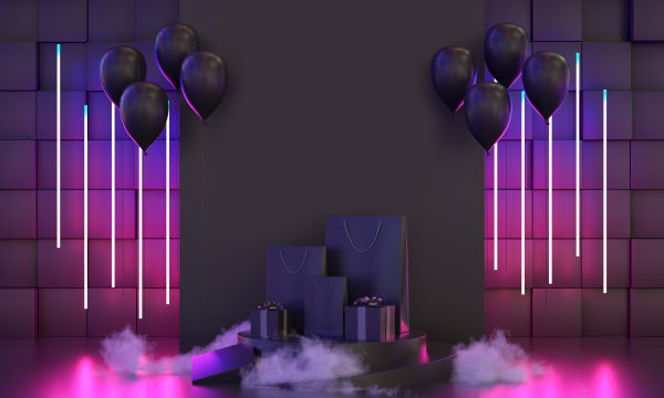 Black balloons with pink and purple lights