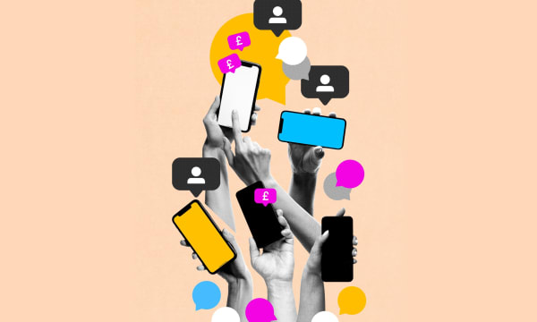 illustration of mobile phones being help by users