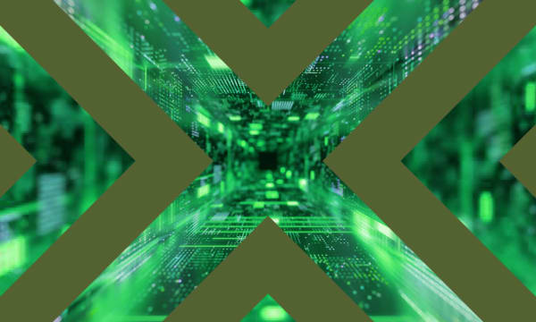 VML snowflake logo green with digital background