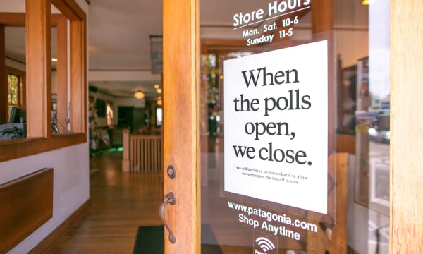 Sign on the door of the Great Pacific Iron Works , our flagship store in Ventura CA