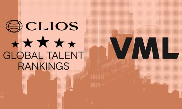 Clio Awards Global Talent Rankings Logo and VML Logo on an orange background