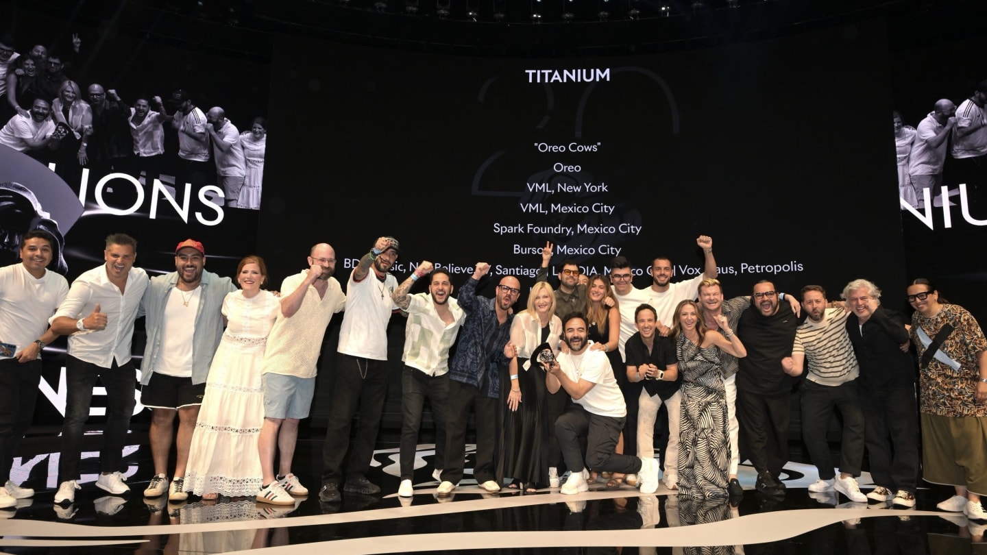 VML on stage at the 2026 Cannes Festival winning Titanium for OREO Cows