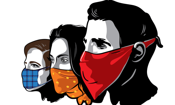 three faces all with masks