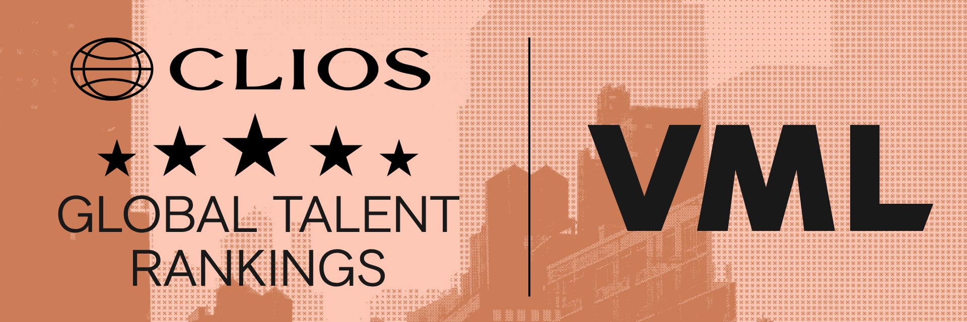 Clio Awards Global Talent Rankings Logo and VML Logo on an orange background
