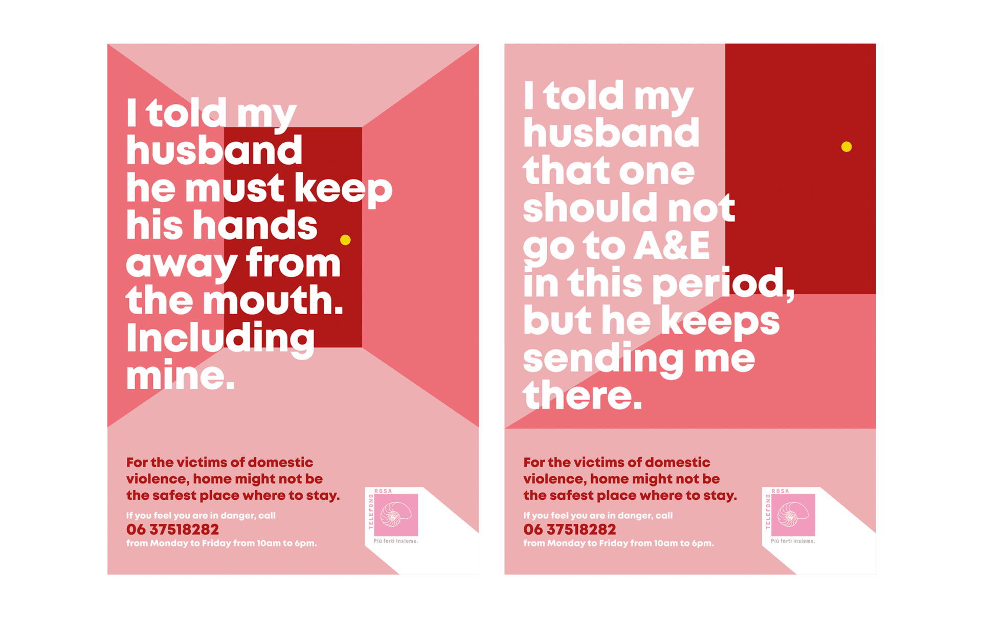I told my husband ... phrases on red and rose background for Telefono Rosa campaign